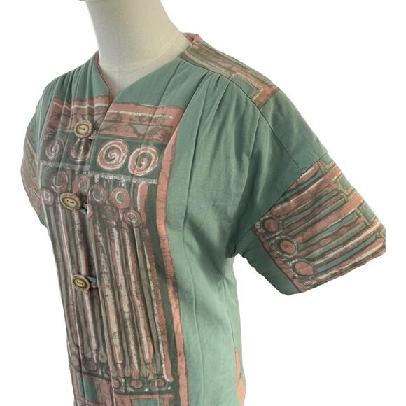 OOAK Quilted Patterened Retro green top jacket short sleeves button front medium - Picture 5 of 11